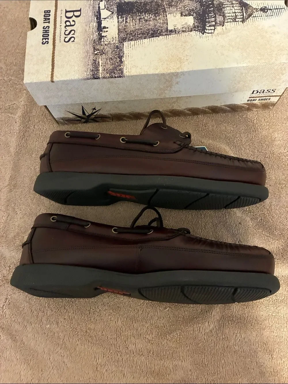 Men’s G H Bass size 13W Men's Dark Brown Leather Boat Shoes with Red Insoles‎